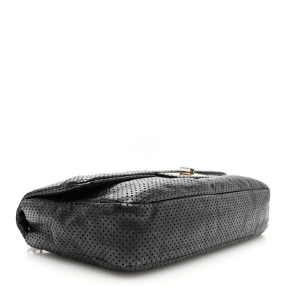 Chanel Metallic Crackled Calfskin Large Perforated Drill Flap Black 4 of 10