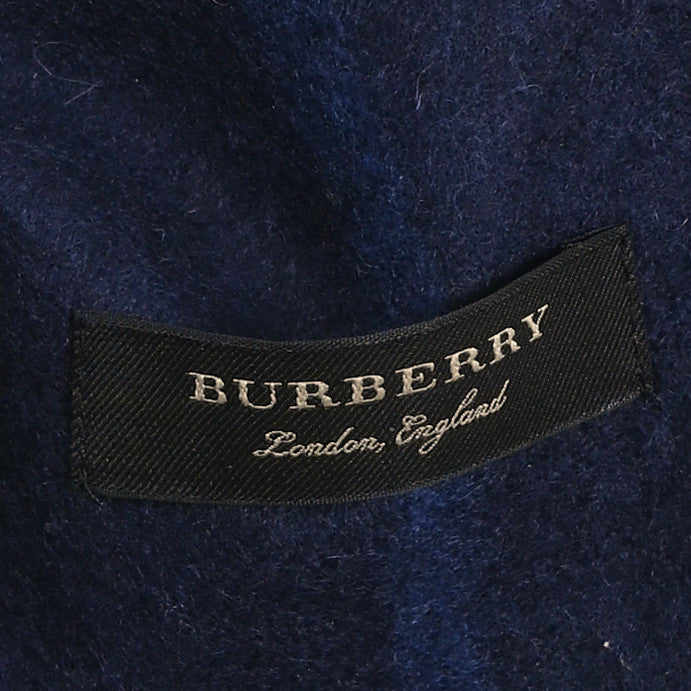 Burberry Cashmere Peony Flower Embroidered Classic Check Fringe Scarf Dark Grey Blue 3 of 4