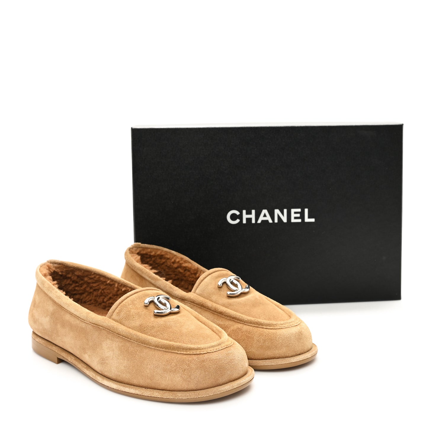 Suede Calfskin CC Loafers 37 Dark Beige