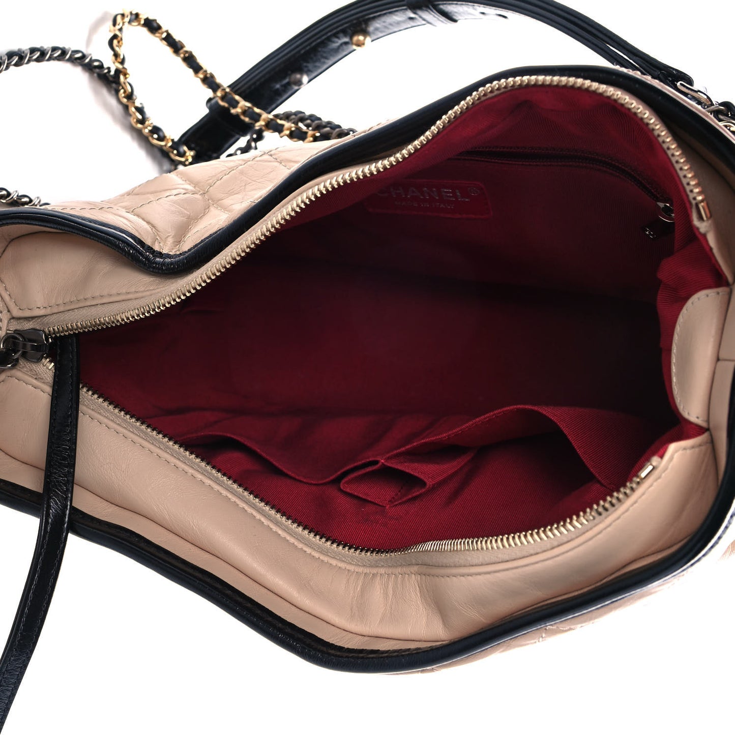 Aged Calfskin Quilted Medium Gabrielle Hobo Beige Black