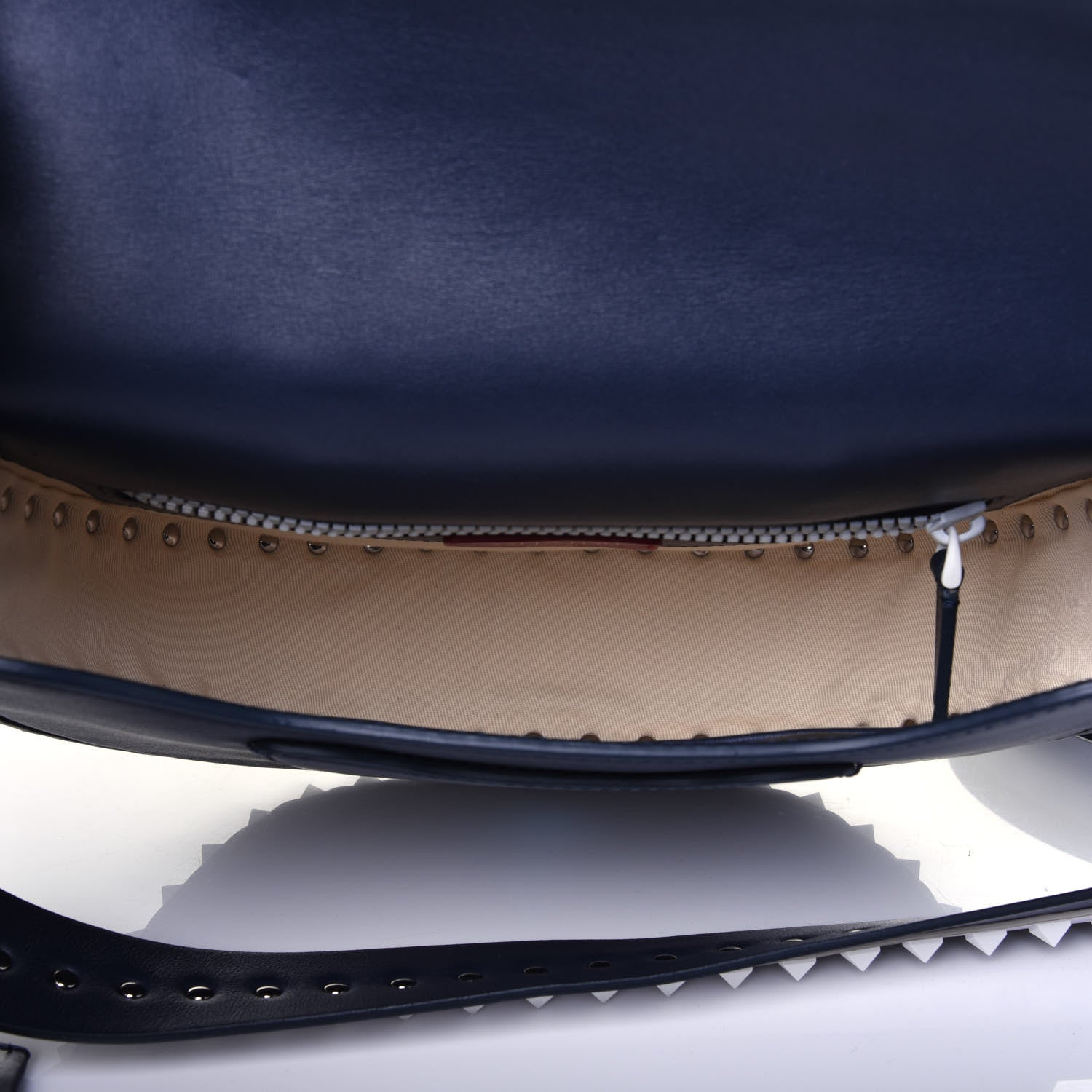 Valentino Garavani Vitello Colorblock Large Free Rockstud Halfmoon Saddle Bag Marine White 6 of 15