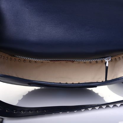 Valentino Garavani Vitello Colorblock Large Free Rockstud Halfmoon Saddle Bag Marine White 6 of 15