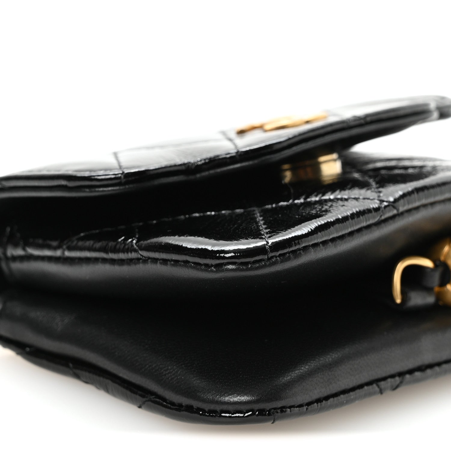 Chanel Crumpled Patent Lambskin Quilted Tassel Clutch With Chain Black 11 of 12