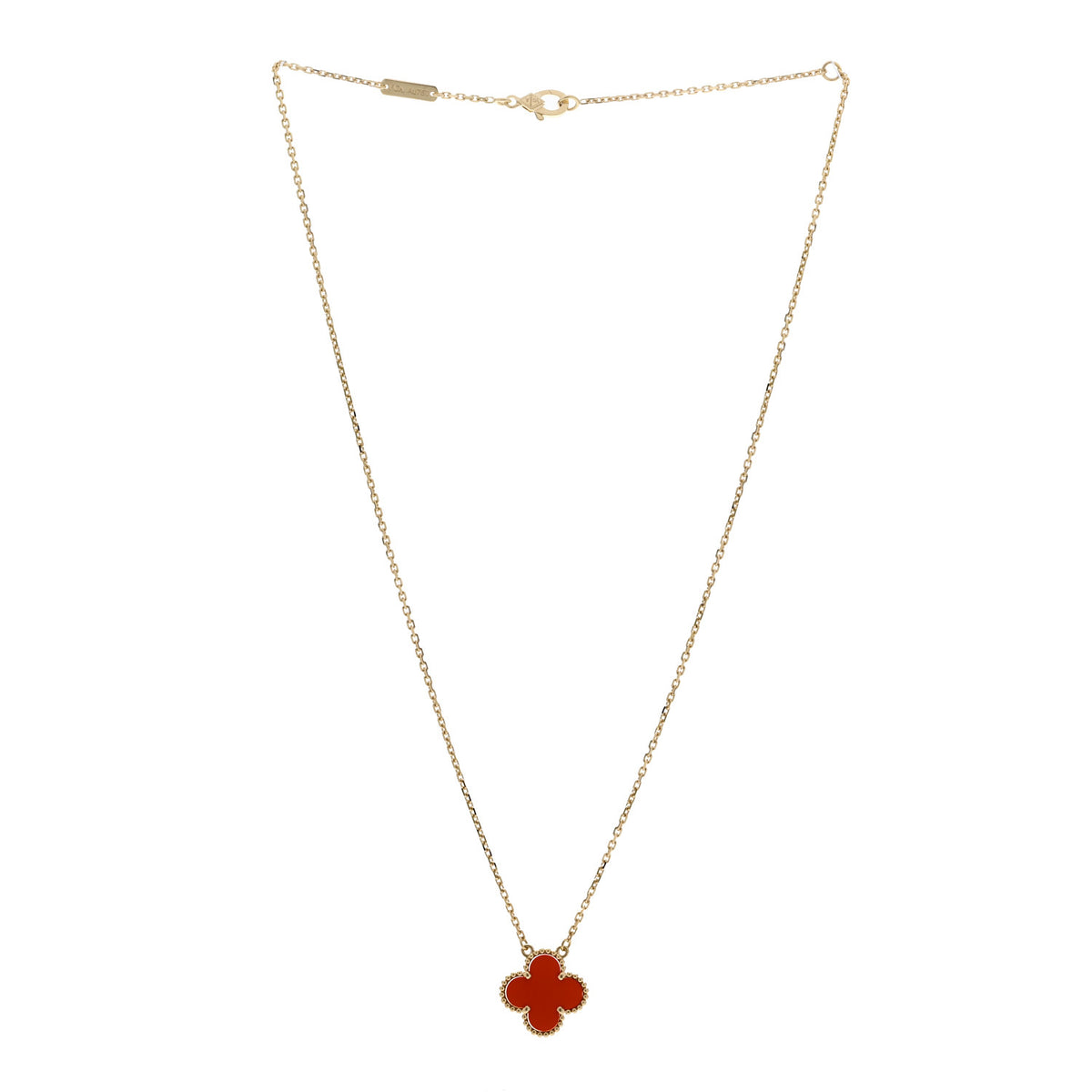 Van Cleef & Arpels 18K Yellow Gold Carnelian Vintage Alhambra Pendant Necklace 3 of 6