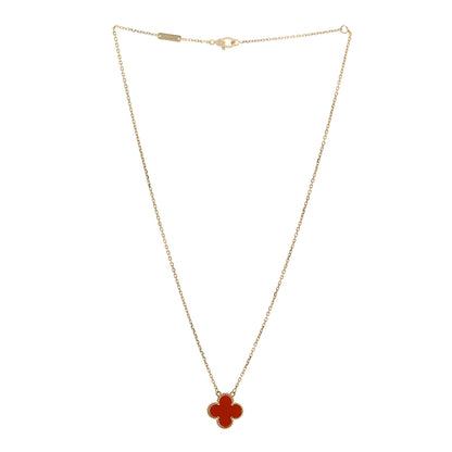 Van Cleef & Arpels 18K Yellow Gold Carnelian Vintage Alhambra Pendant Necklace 3 of 6