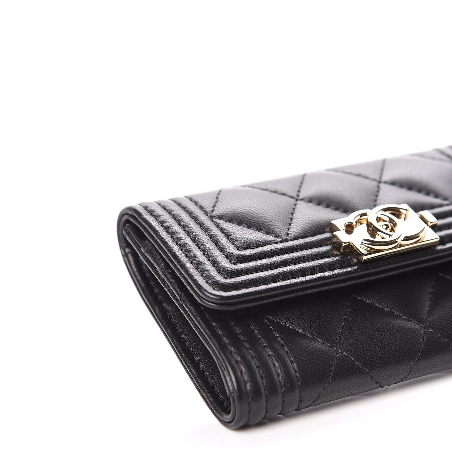 Lambskin Quilted Boy Card Holder Wallet Black