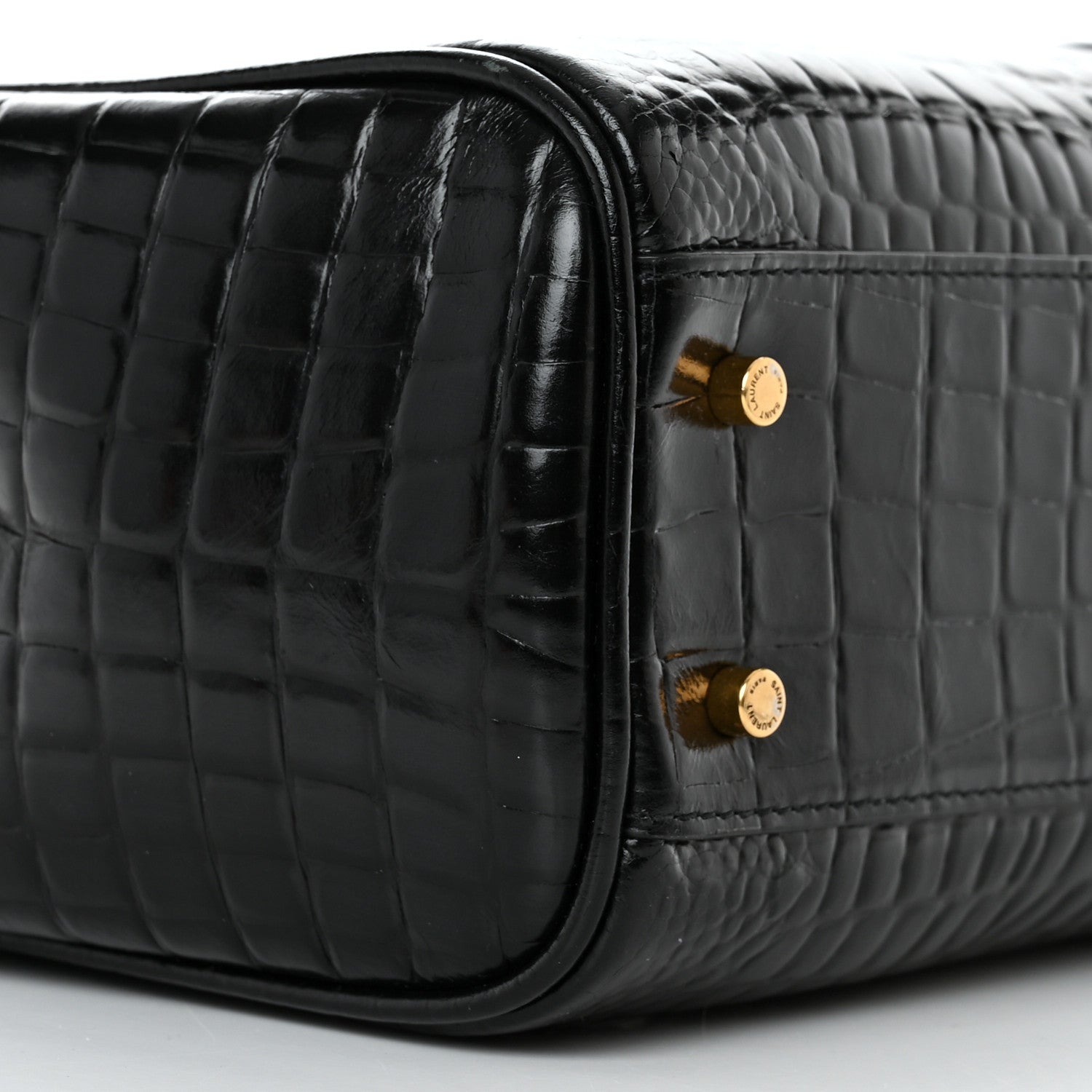 Saint Laurent Shiny Calfskin Crocodile Embossed Claude Tote Black 10 of 12