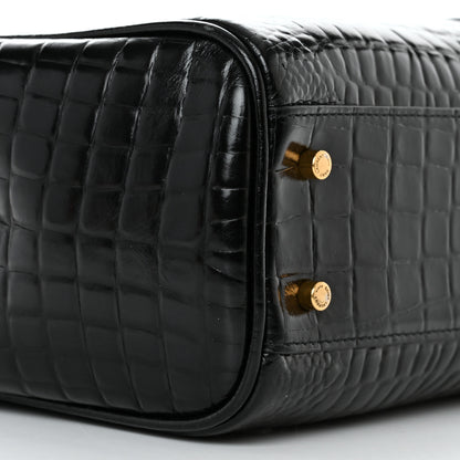 Saint Laurent Shiny Calfskin Crocodile Embossed Claude Tote Black 10 of 12
