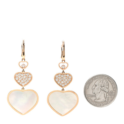 Chopard 18K Rose Gold Diamond Mother of Pearl Happy Hearts Drop Earrings 2 of 4