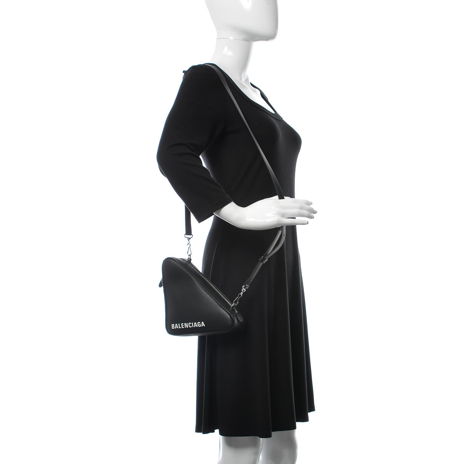 Balenciaga Calfskin Triangle Crossbody Bag Black 2 of 7