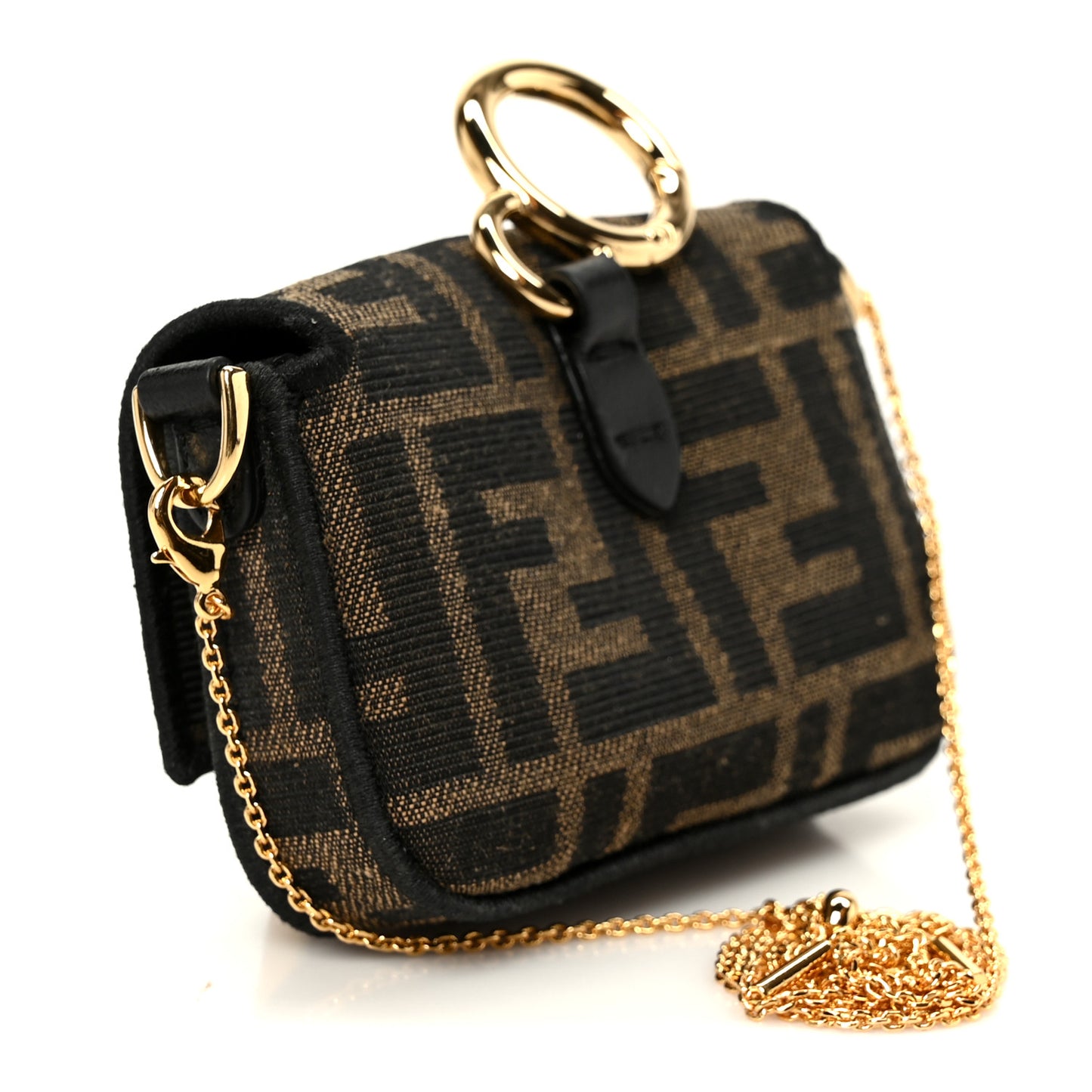 Fabric Jacquard FF 1974 Nano Maxi Buckle Baguette Charm Tobacco Moro Black