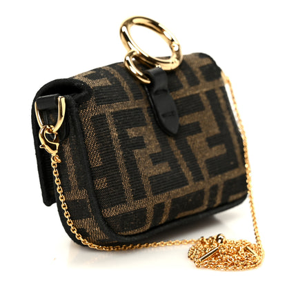 Fendi Fabric Jacquard FF 1974 Nano Maxi Buckle Baguette Charm Tobacco Moro Black 3 of 12