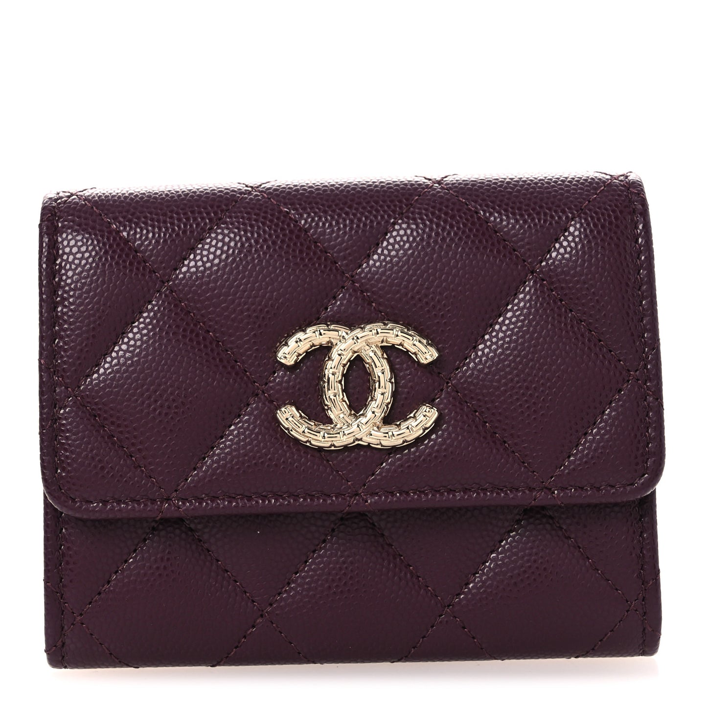 Caviar Quilted Chain CC Quilted Compact Flap Card Holder Dark Burgundy