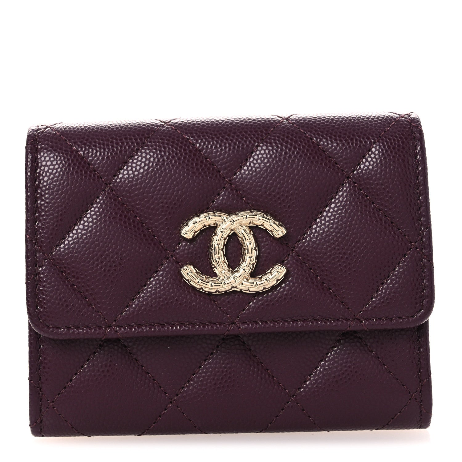 Chanel Caviar Quilted Chain CC Quilted Compact Flap Card Holder Dark Burgundy 1 of 9