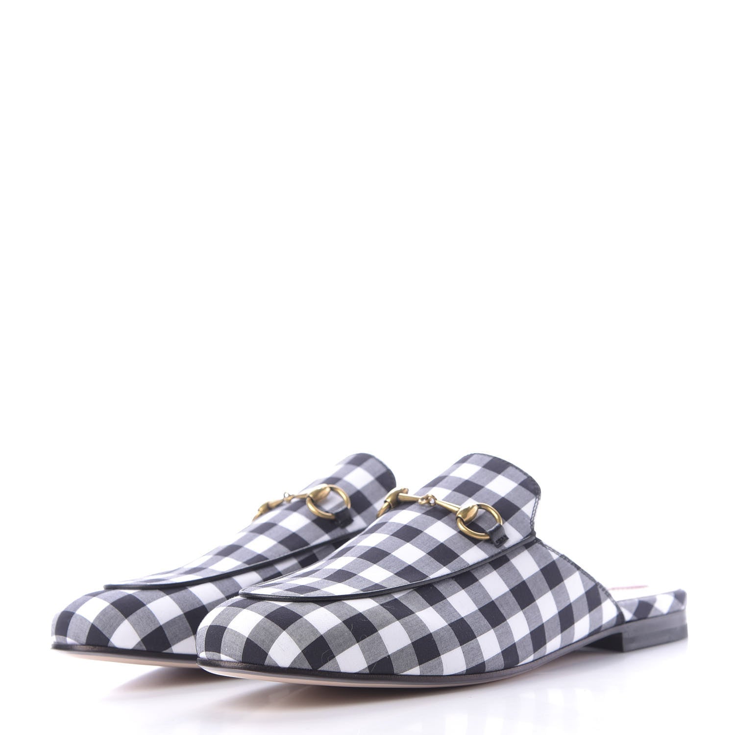 Gucci Cotton Gingham Womens Princetown Slippers 39 White Black 3 of 10