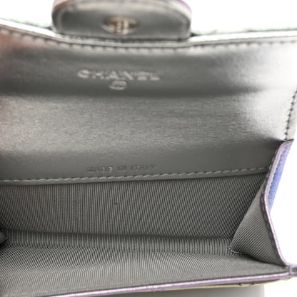 Chanel Gradient Metallic Calfskin Quilted Flap Card Holder Wallet Silver Blue Yellow Purple 5 of 9