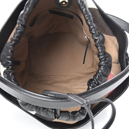 Burberry Grainy Calfskin Medium Check Ashby Hobo Black 4 of 11