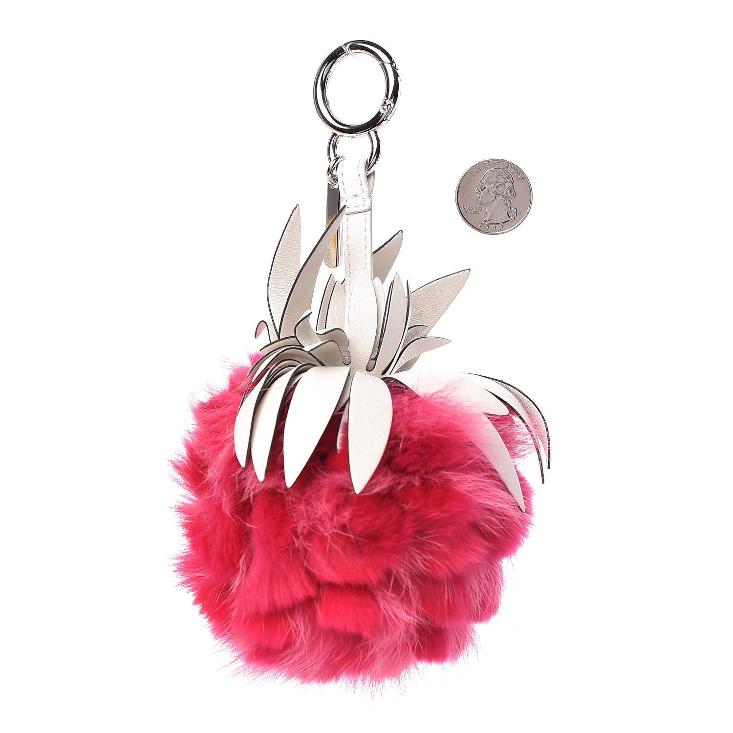 Fendi Fox Rabbit Fur Nappa Pineapple Bag Charm Fuxia White 2 of 4