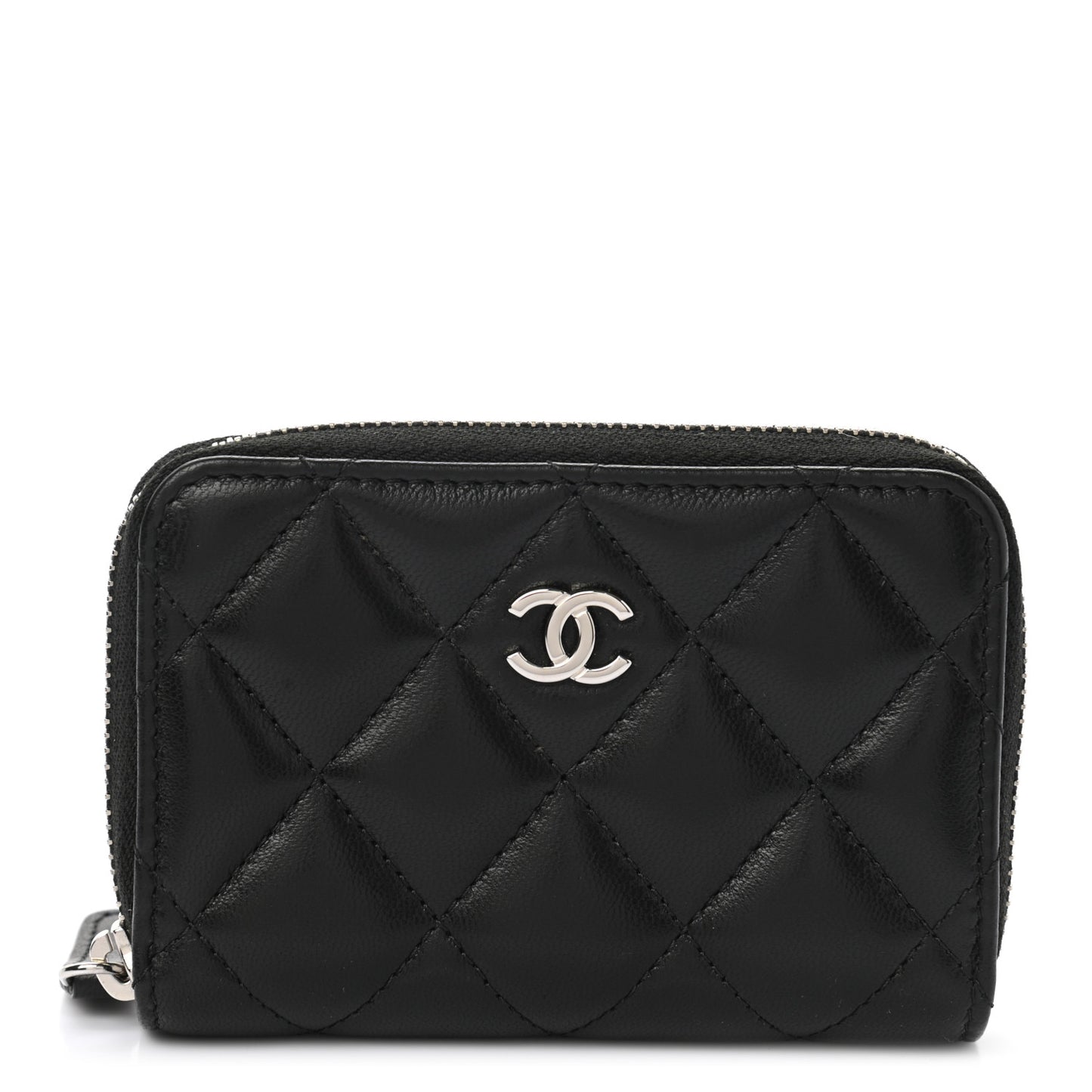 Lambskin Quilted Zip Coin Purse Black