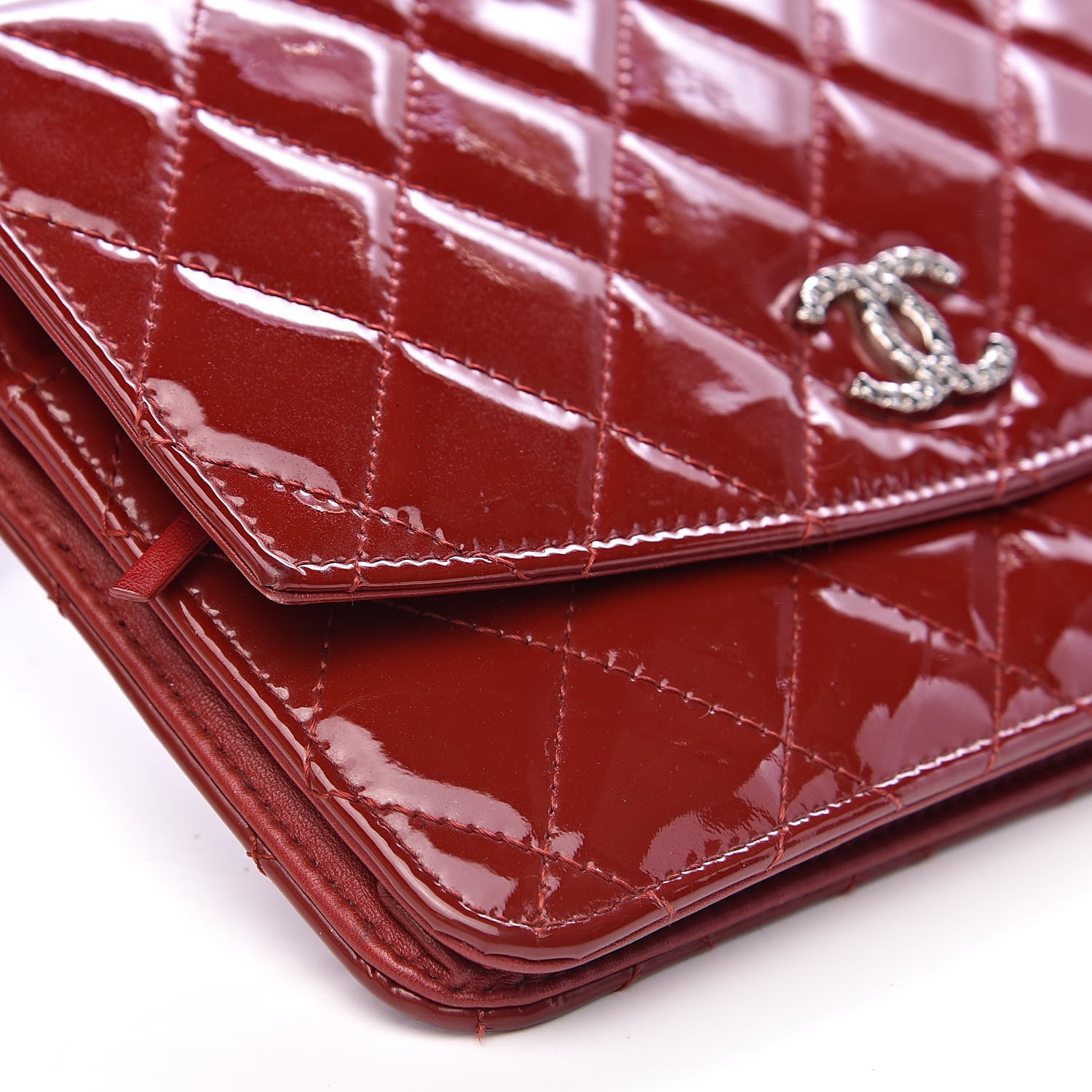 Chanel Patent Quilted Brilliant Wallet On Chain WOC Red 9 of 16