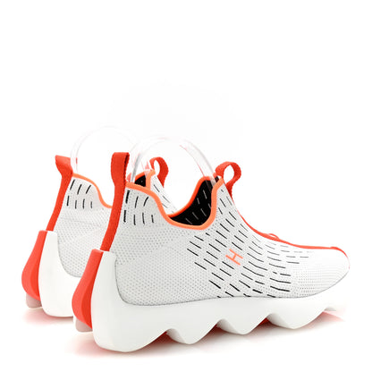 Hermes Technical Canvas Goatskin Womens Eclair Sneakers 41 White Orange 5 of 9