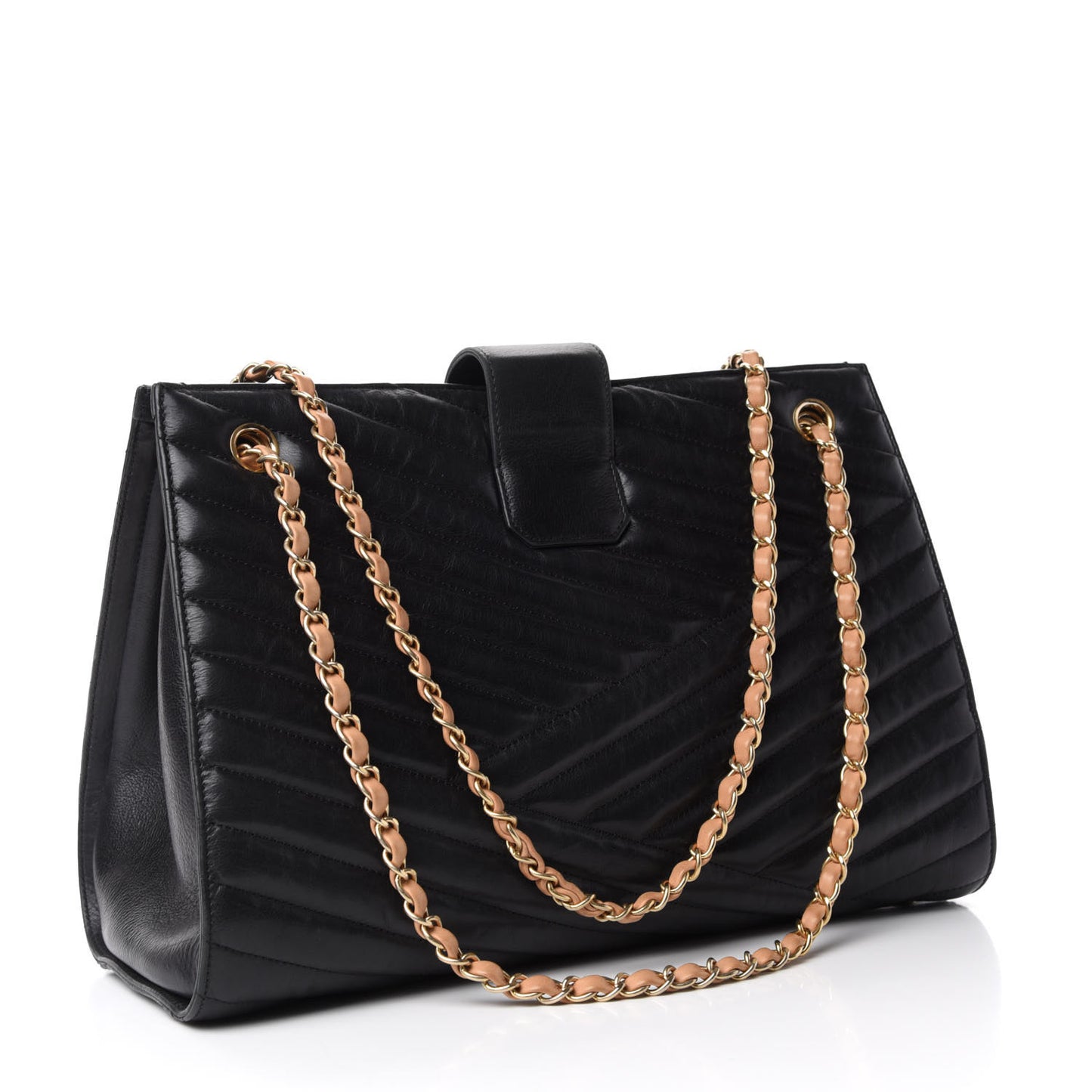 Calfskin Chevron Quilted Gabrielle Tote Black