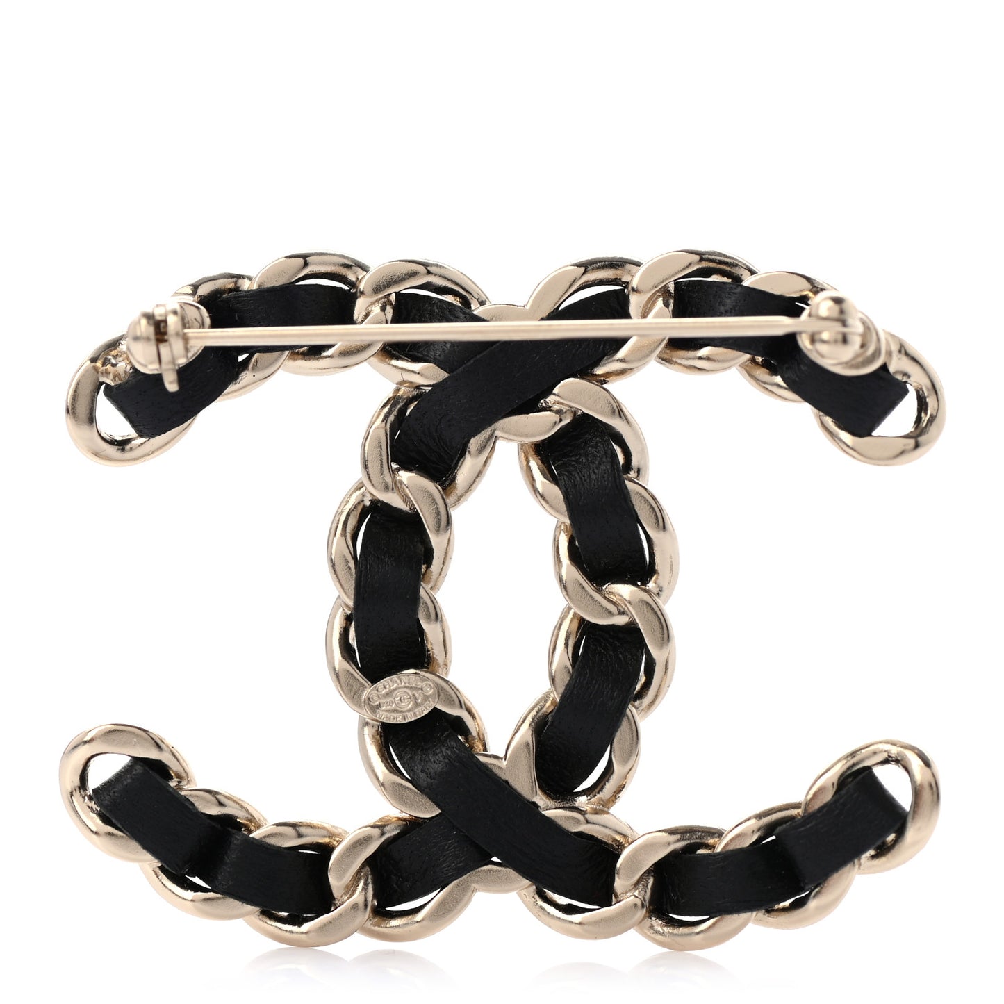 Lambskin Chain CC Brooch Black Gold
