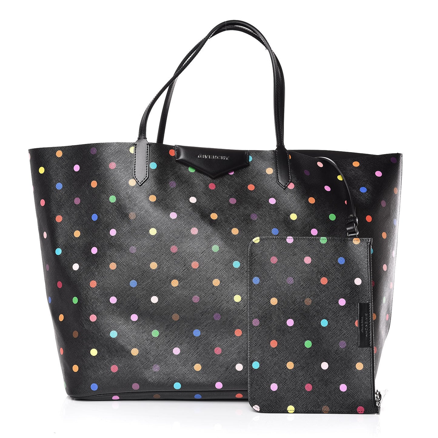 Textured Coated Canvas Large Dots Print Antigona Tote Black