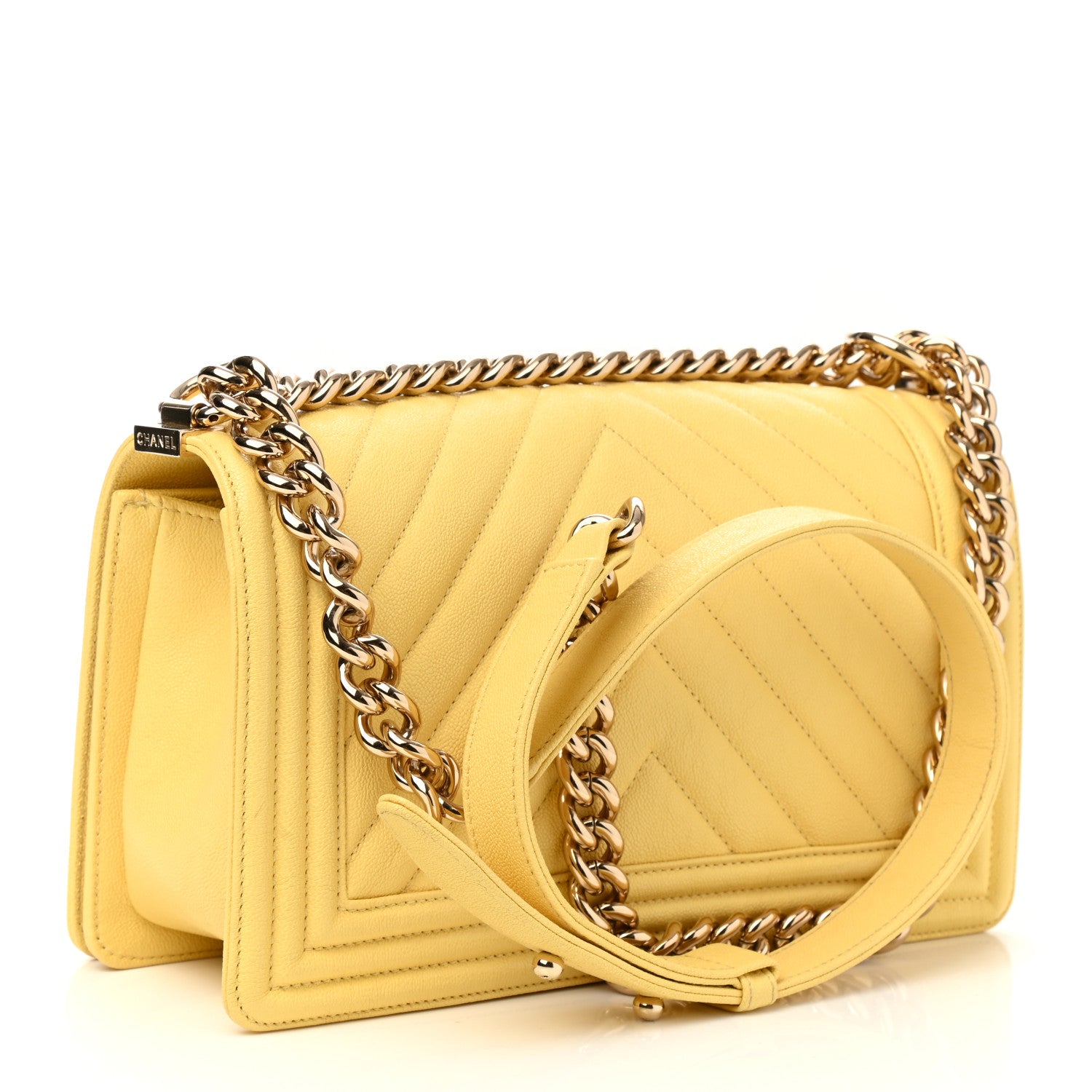 Chanel Caviar Chevron Quilted Medium Boy Flap Yellow 2 of 9