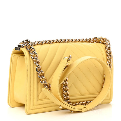 Chanel Caviar Chevron Quilted Medium Boy Flap Yellow 2 of 9