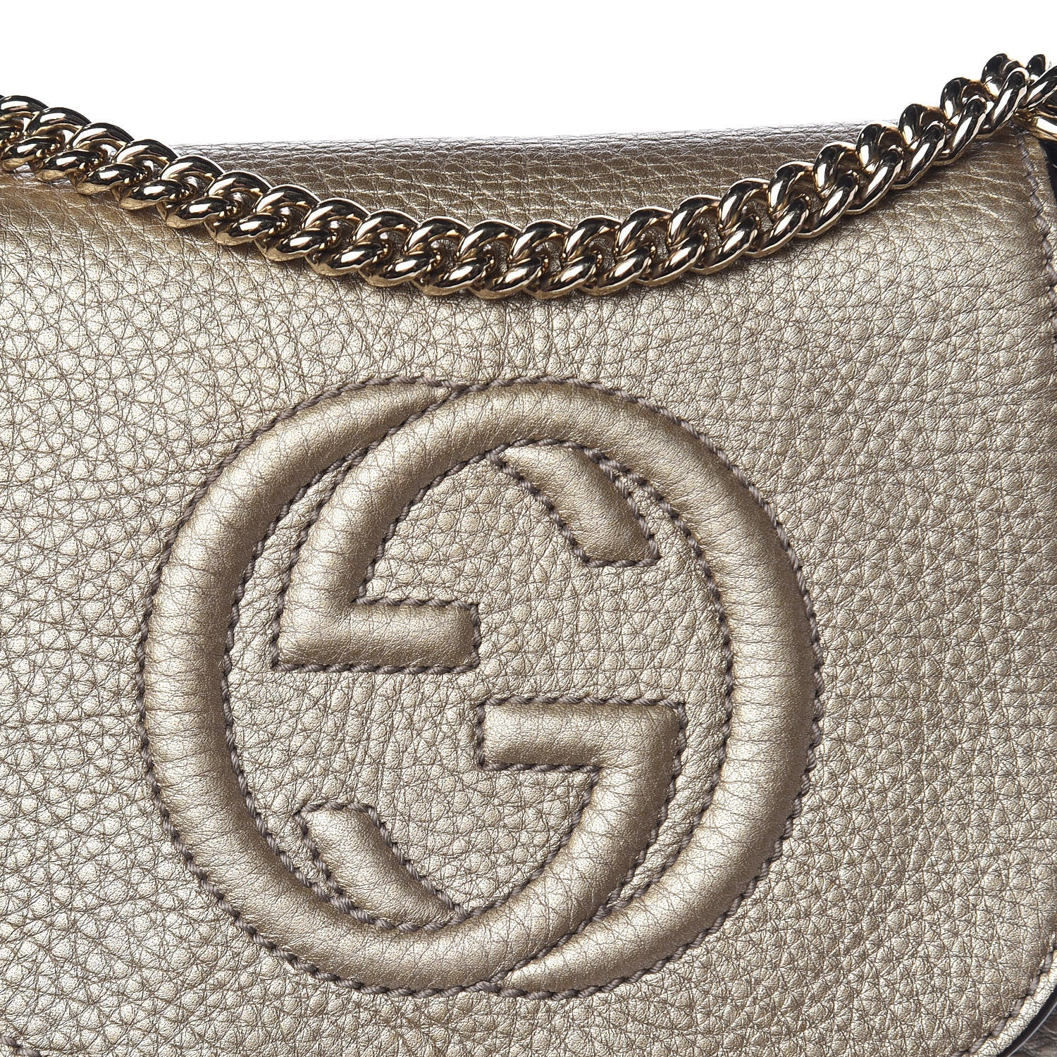 Gucci Metallic Pebbled Calfskin Small Soho Flap Crossbody Golden Beige 14 of 14