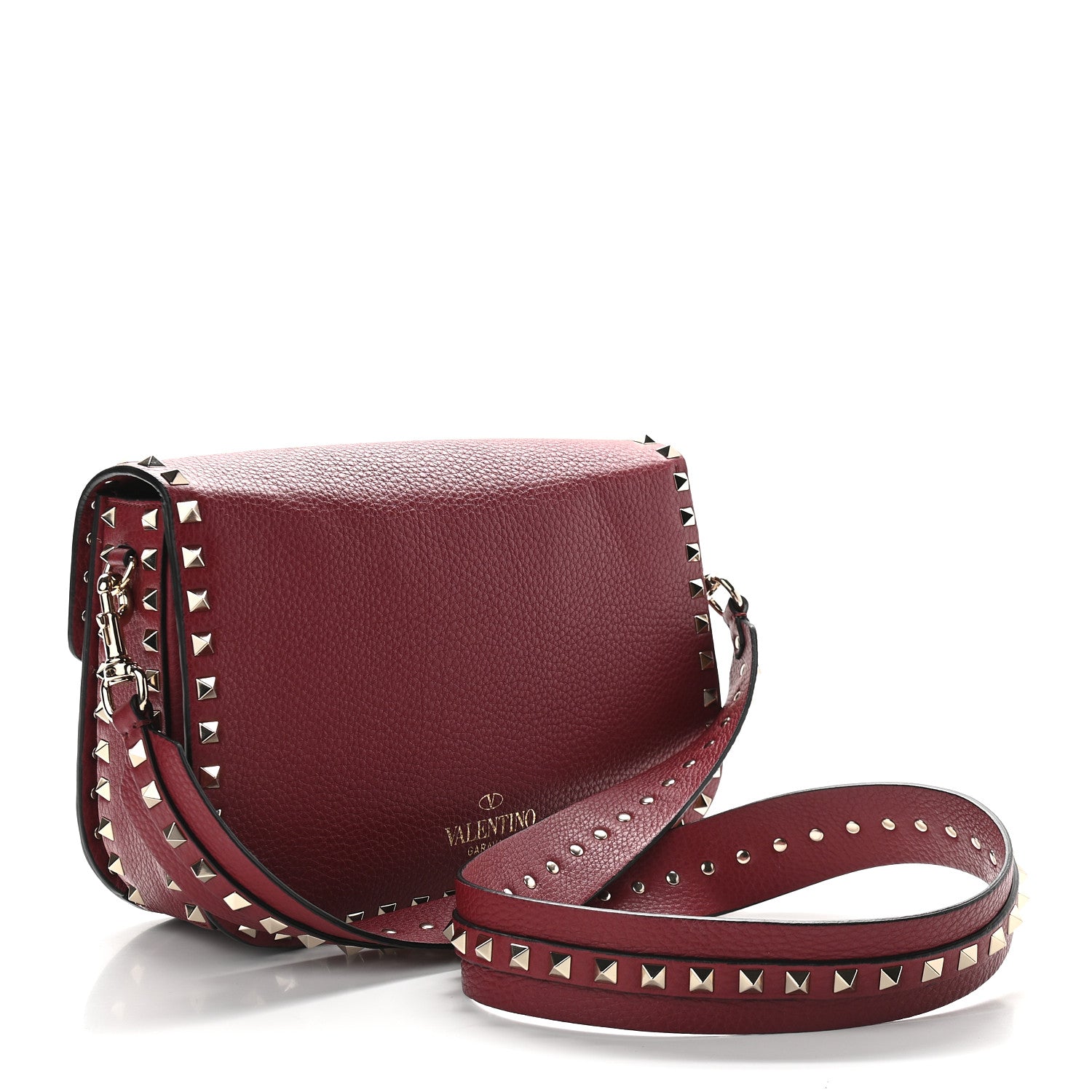 Valentino Garavani Pebbled Calfskin Medium Rockstud Flap Saddle Bag Rubino 2 of 8