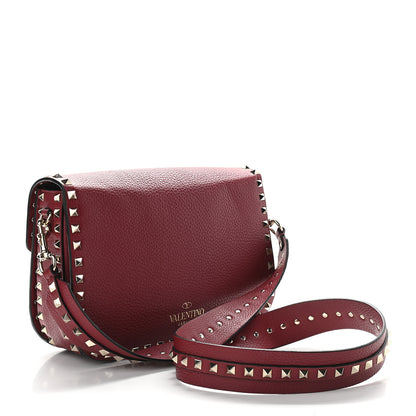 Valentino Garavani Pebbled Calfskin Medium Rockstud Flap Saddle Bag Rubino 2 of 8