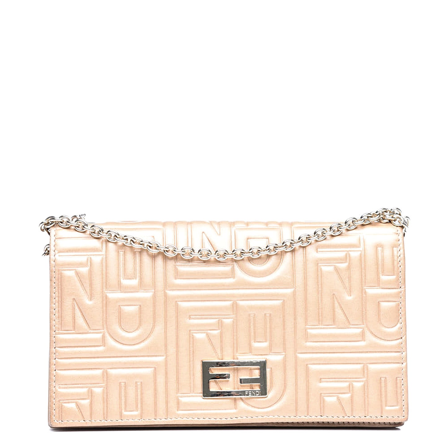 Metallic Nappa Logo Embossed Long Wallet On Chain Gold