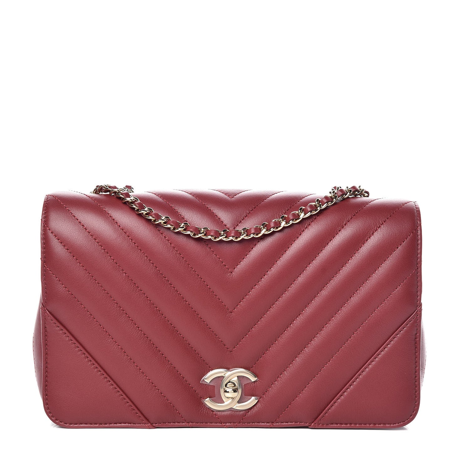 Calfskin Chevron Quilted Statement Flap Red