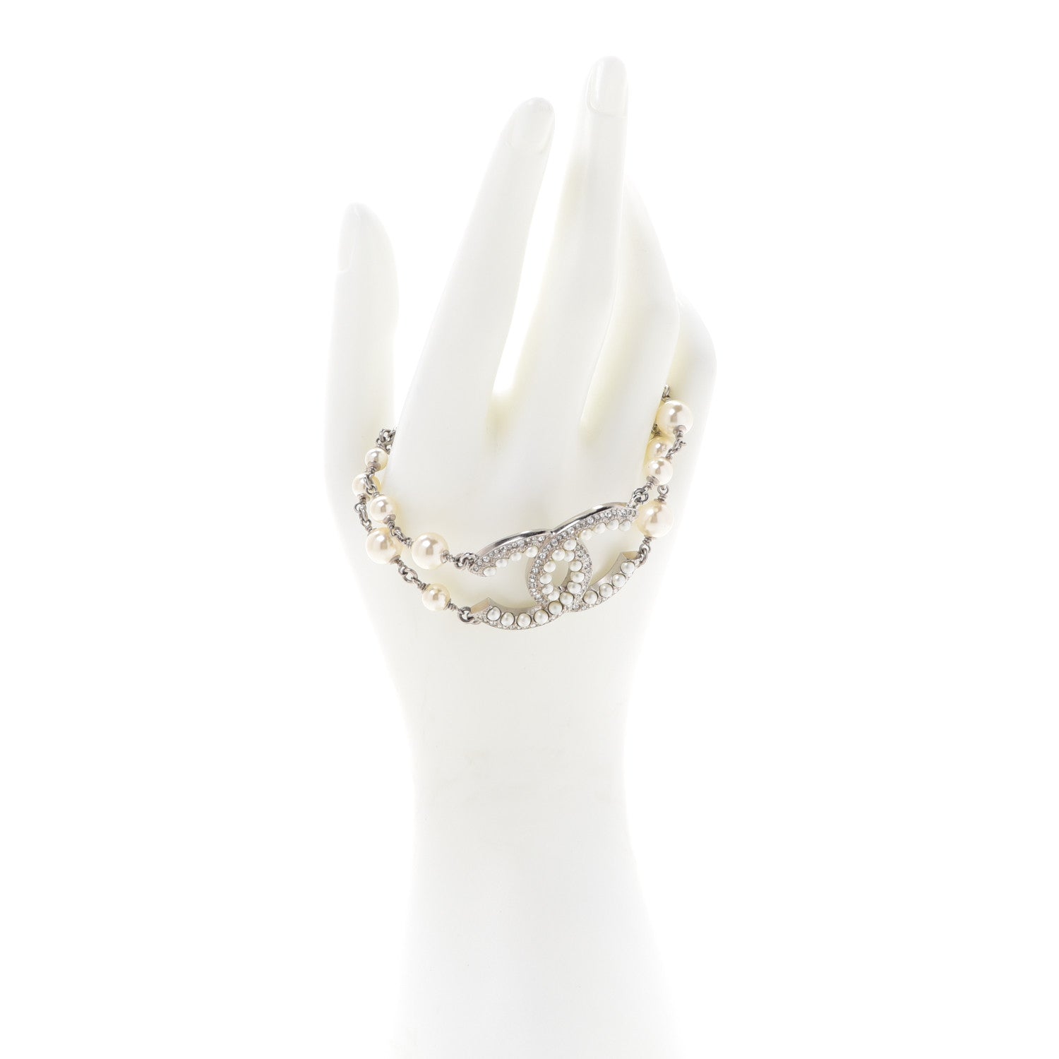 Chanel Pearl Crystal CC Bracelet Silver 2 of 5