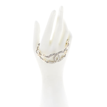 Chanel Pearl Crystal CC Bracelet Silver 2 of 5
