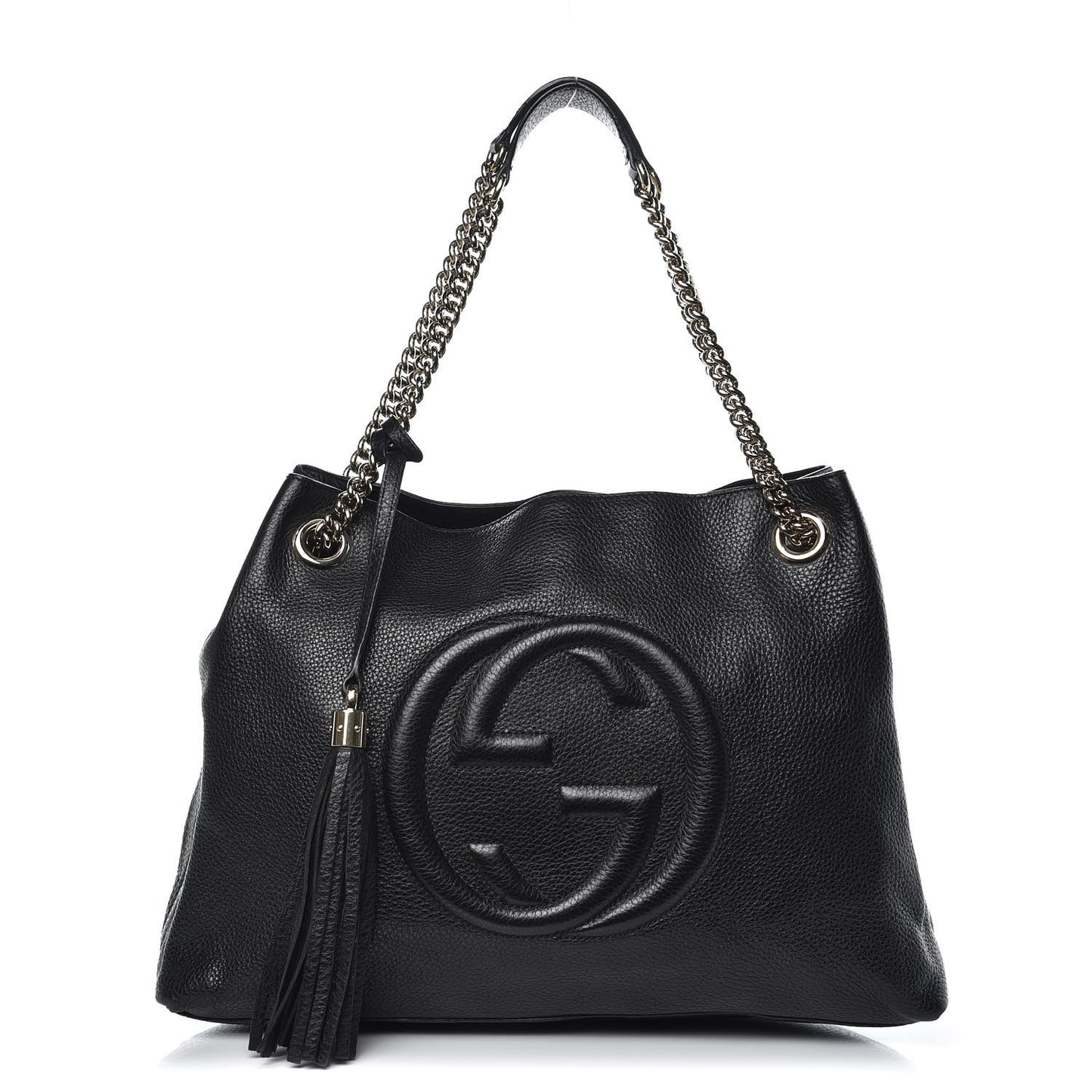 Pebbled Calfskin Medium Soho Chain Shoulder Bag Black