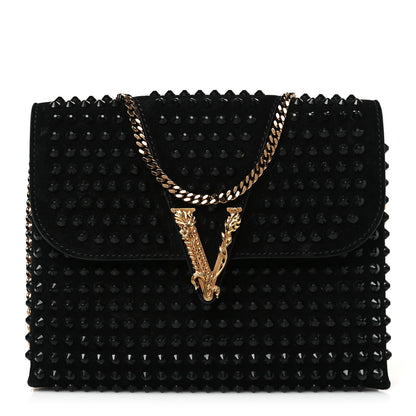 Versace Suede Studded Virtus Chain Clutch Black 1 of 8