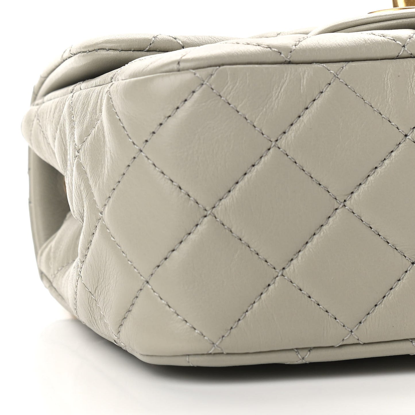 Lambskin Quilted Mini Pearl Crush Flap Light Grey