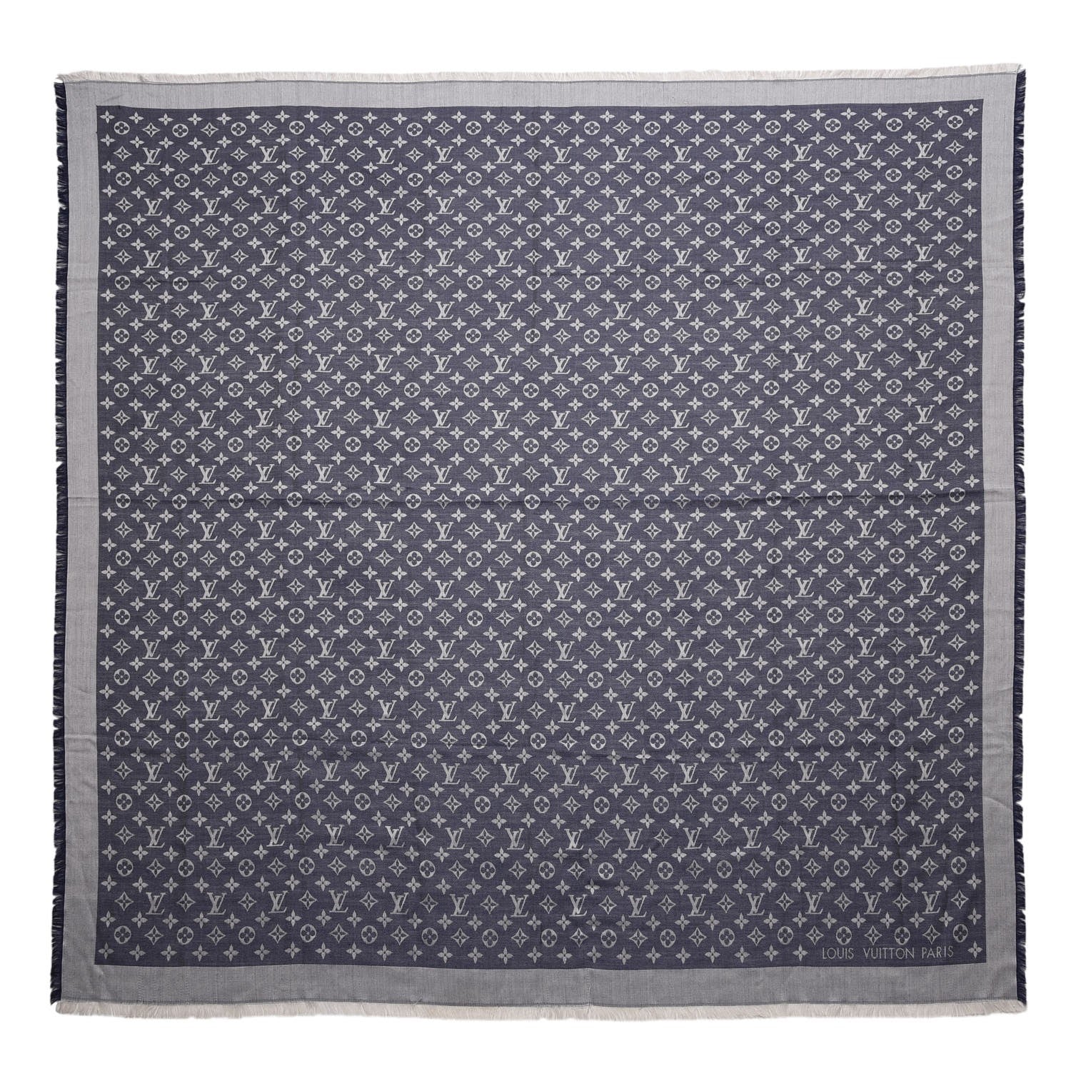 Louis Vuitton Wool Silk Monogram Denim Shawl Blue 1 of 5