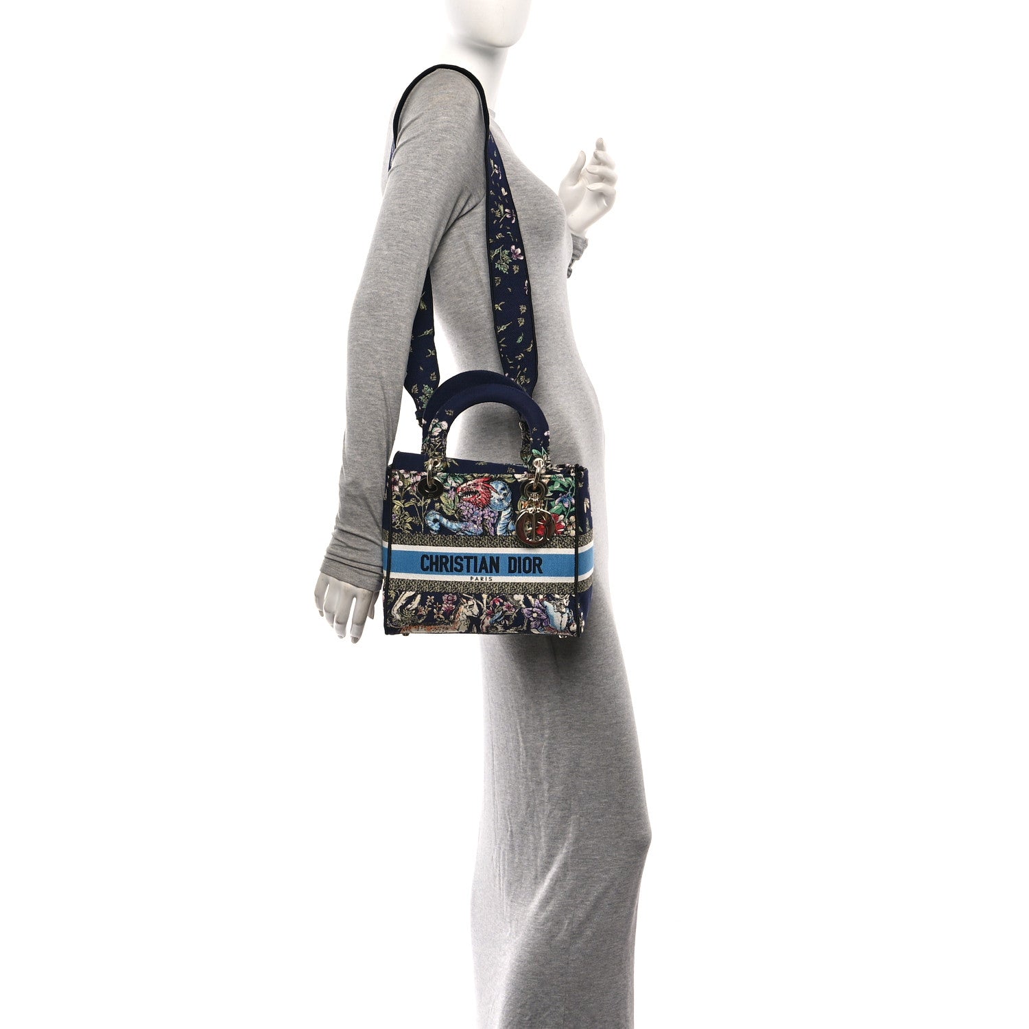Christian Dior Canvas D-Constellation Embroidered Medium Lady D-Lite Bleu Multicolor 2 of 9