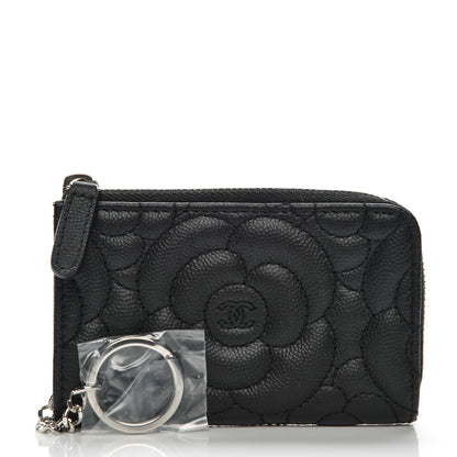 Chanel Caviar Camellia Quilted Key Holder Case Black 3 of 8