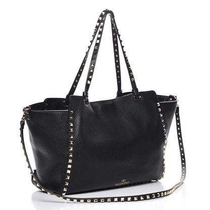 Valentino Garavani Alce Printed Calfskin Medium Rockstud Tote Black 4 of 9