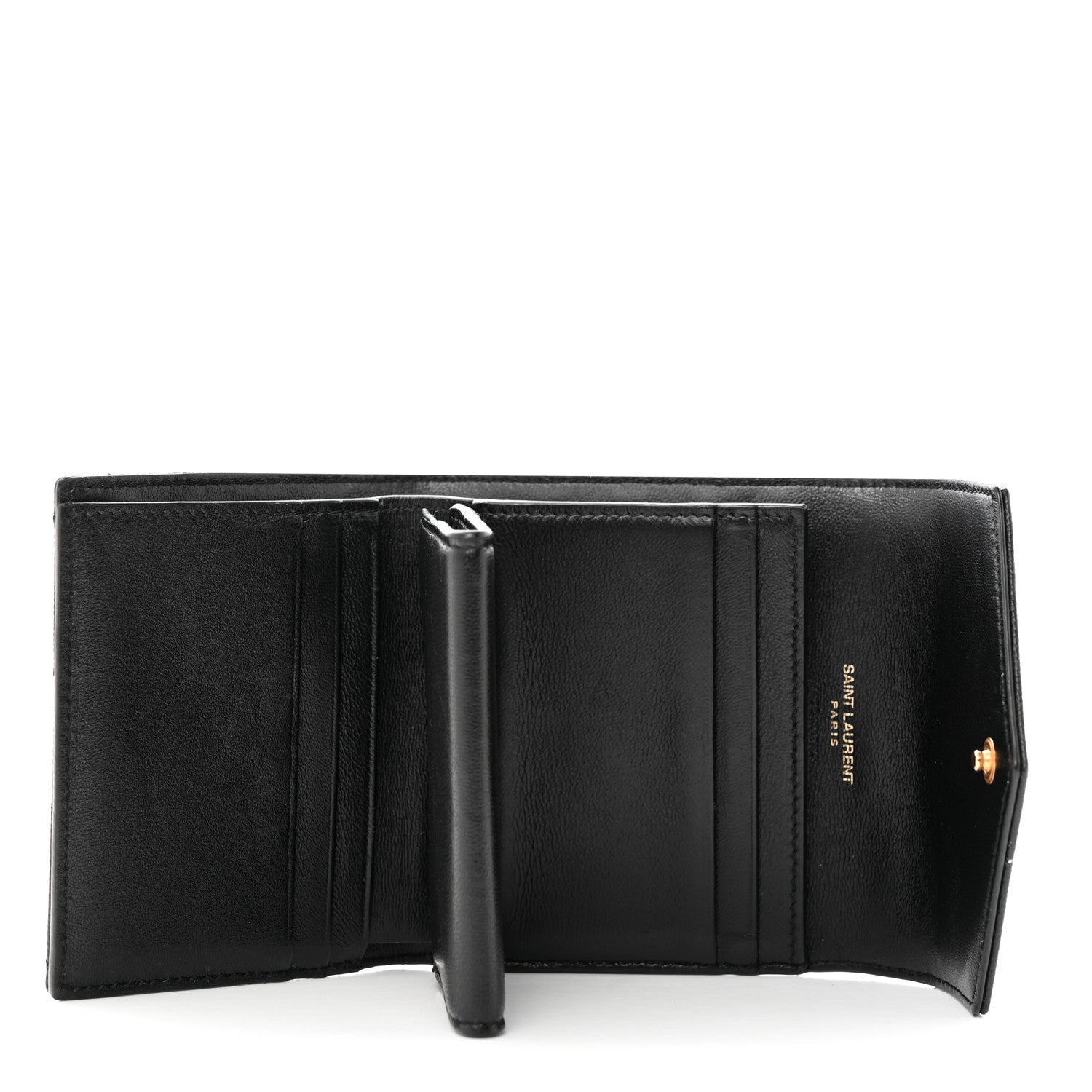 Saint Laurent Grain De Poudre Matelasse Chevron Monogram Compact Tri Fold Wallet Black 2 of 6
