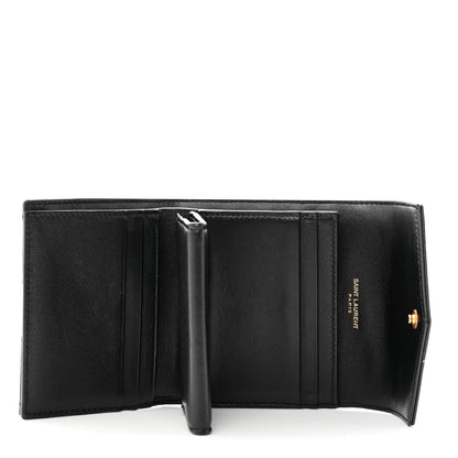 Saint Laurent Grain De Poudre Matelasse Chevron Monogram Compact Tri Fold Wallet Black 2 of 6