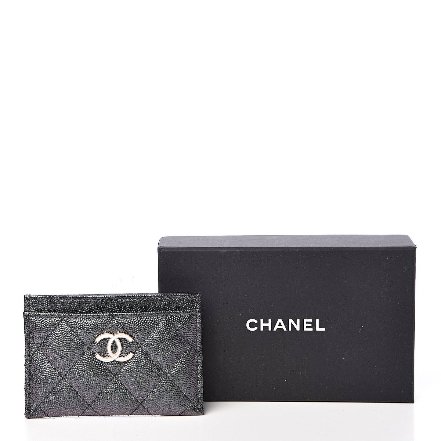 Iridescent Caviar Quilted Card Holder Black