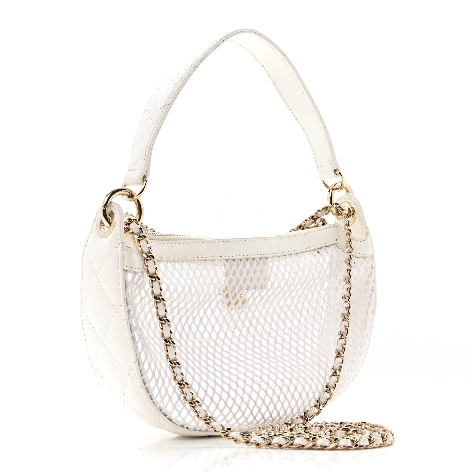 Chanel Mesh Shiny Lambskin Chain Hobo White 4 of 14