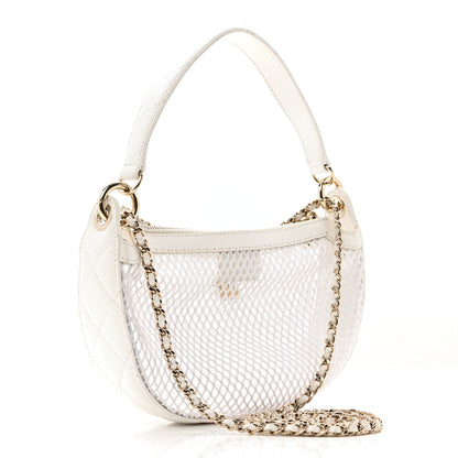 Chanel Mesh Shiny Lambskin Chain Hobo White 4 of 14