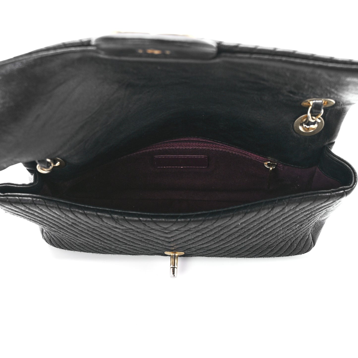 Calfskin Chevron Quilted Medium Surpique Flap Black